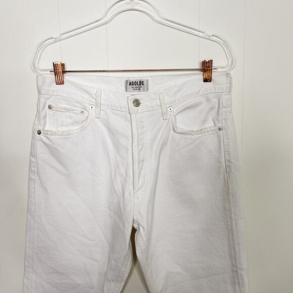 Agolde Jamie High Rise Classic Jeans 31 Pitch White Distressed Button Fly Cotton - Picture 3 of 12